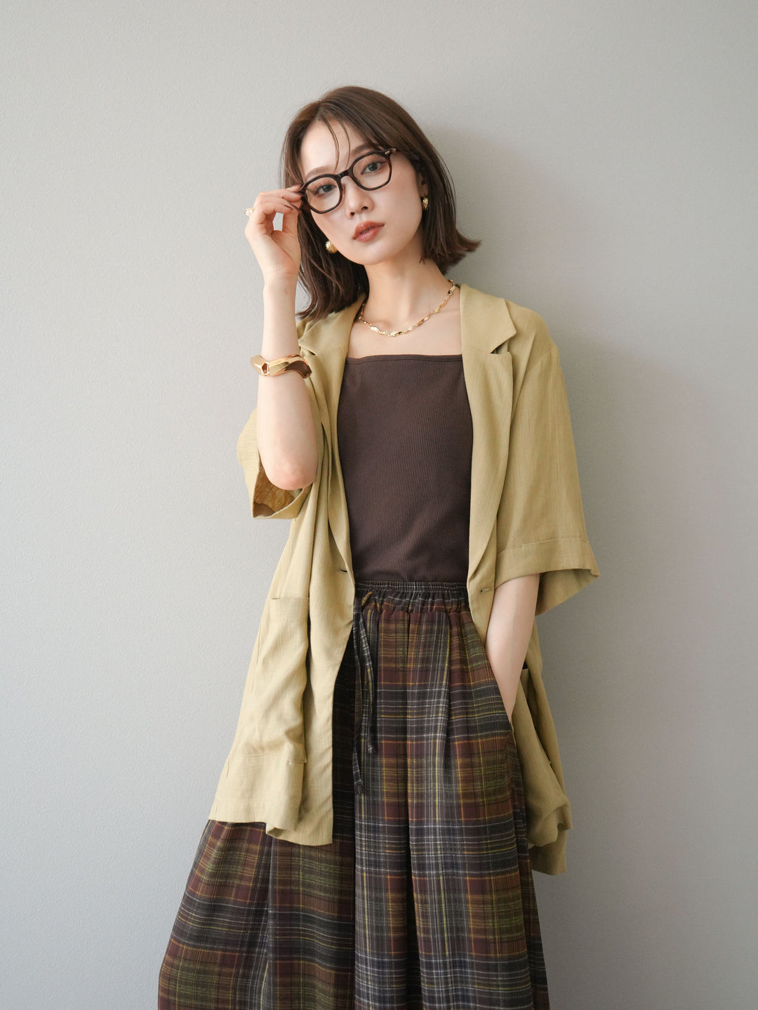 [予約]ライトリネンハーフスリーブジャケット/ベージュ