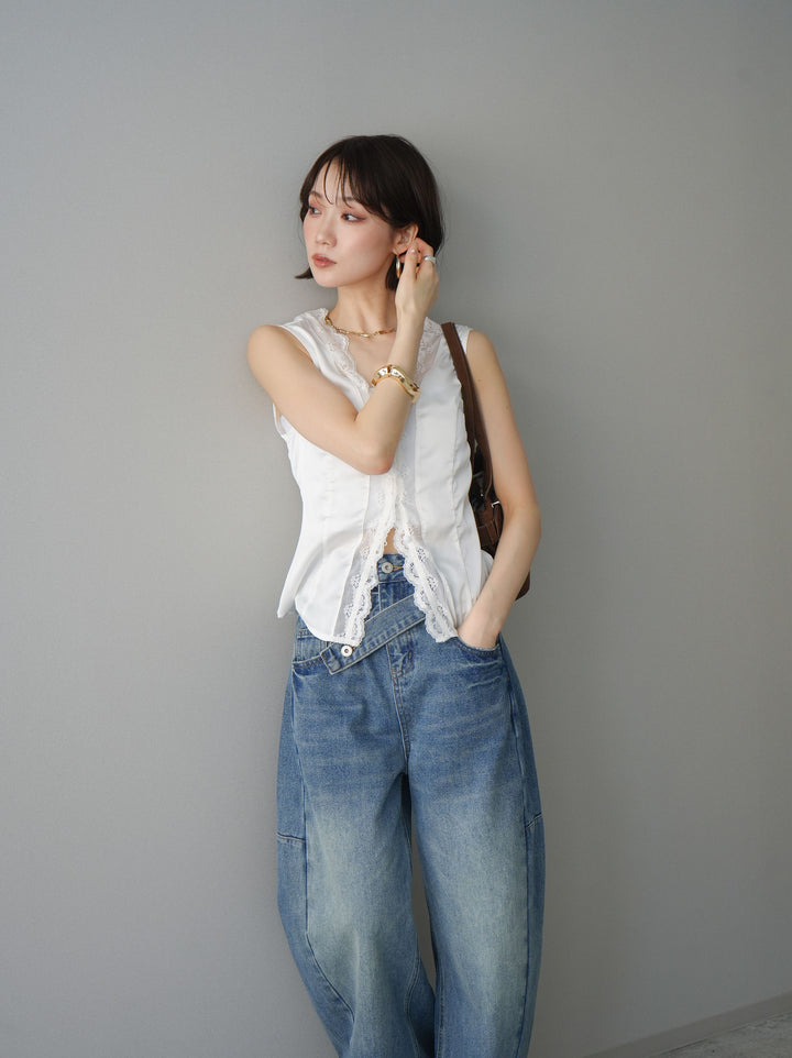 [予約]ノースリサテンレースキャミソール/white