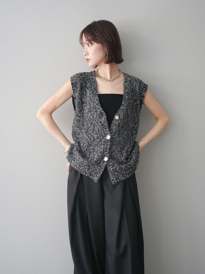 [予約]ミックススラブメタルボタンニットベスト/black