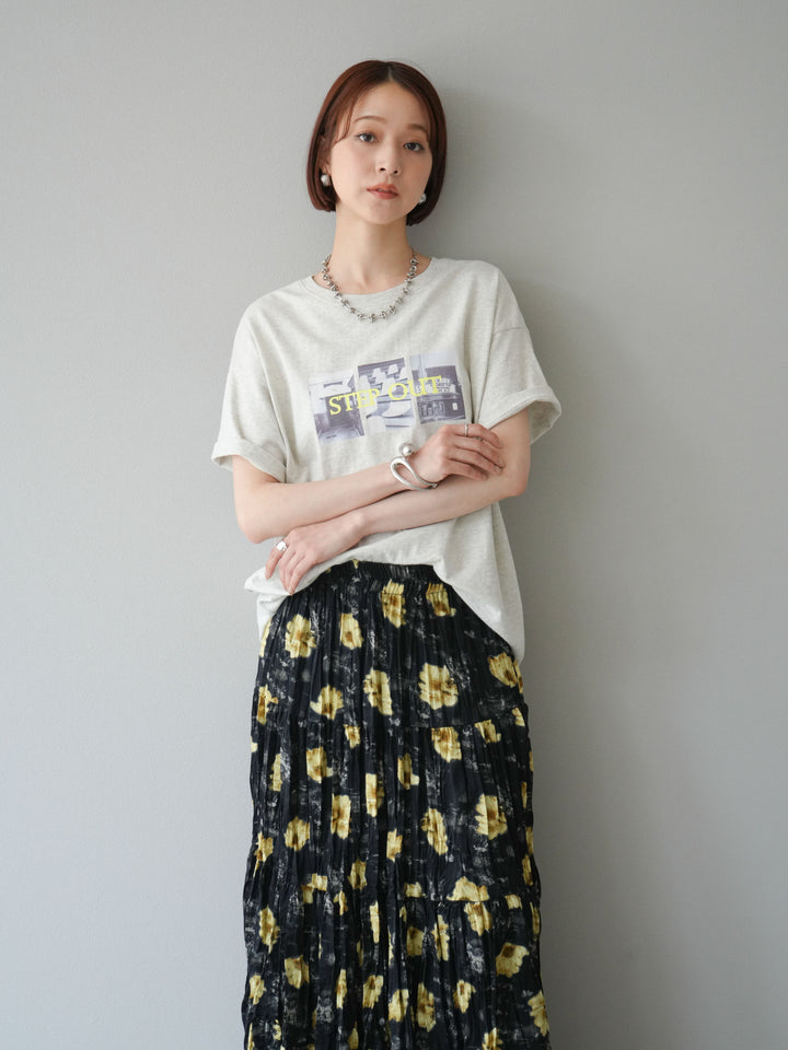 [SET]ネオンロゴコラージュフォトプリントオーバーTシャツ+フラワーワッシャーロングスカート(2set)