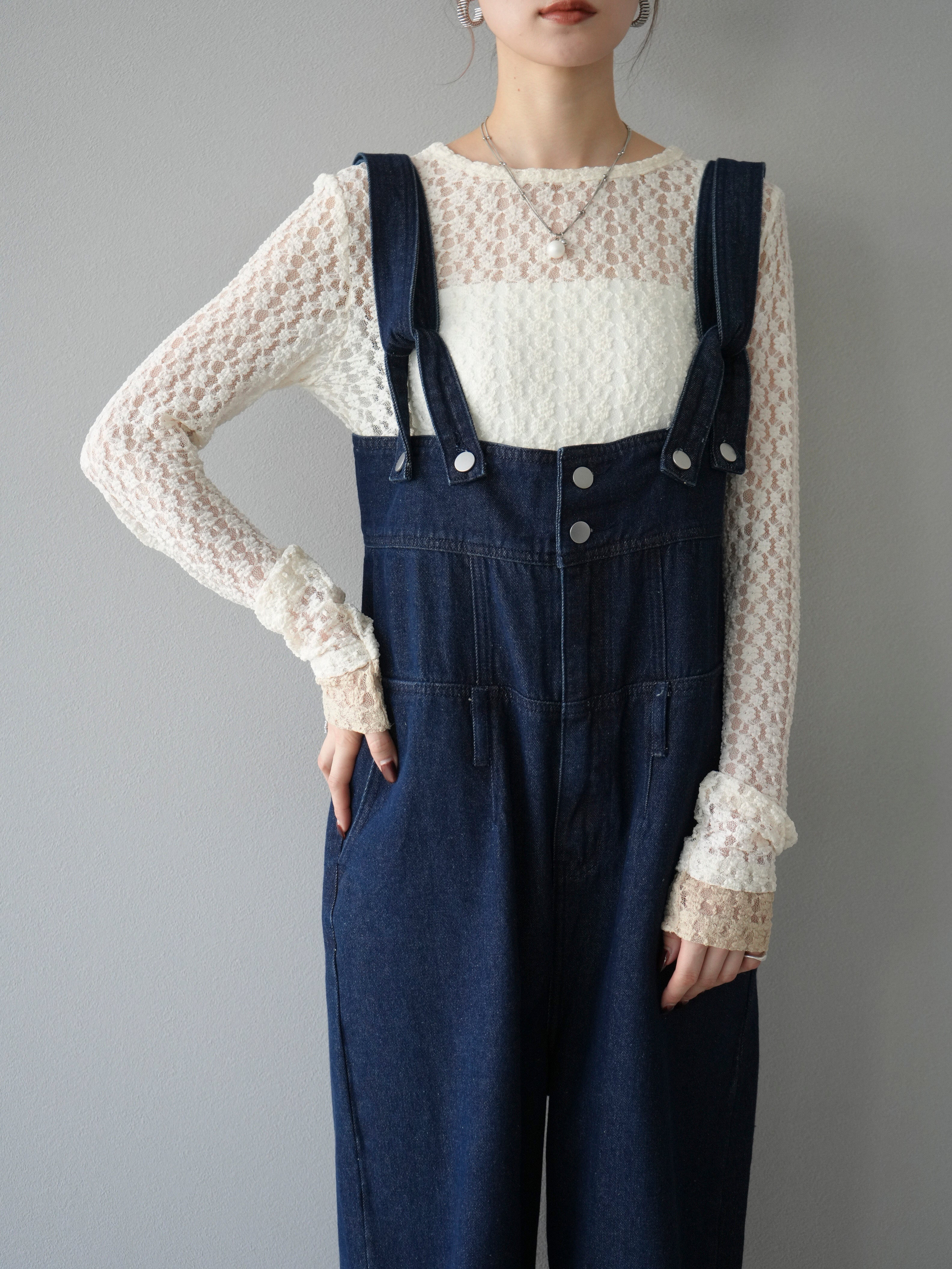 予約]デニムオーバーハイウエストサロペット/ネイビー – Lumier