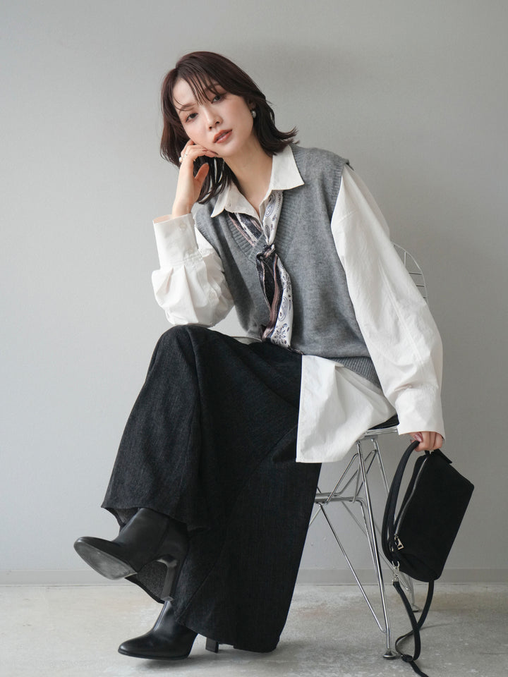 [予約]スカーフ付きニットベスト/gray