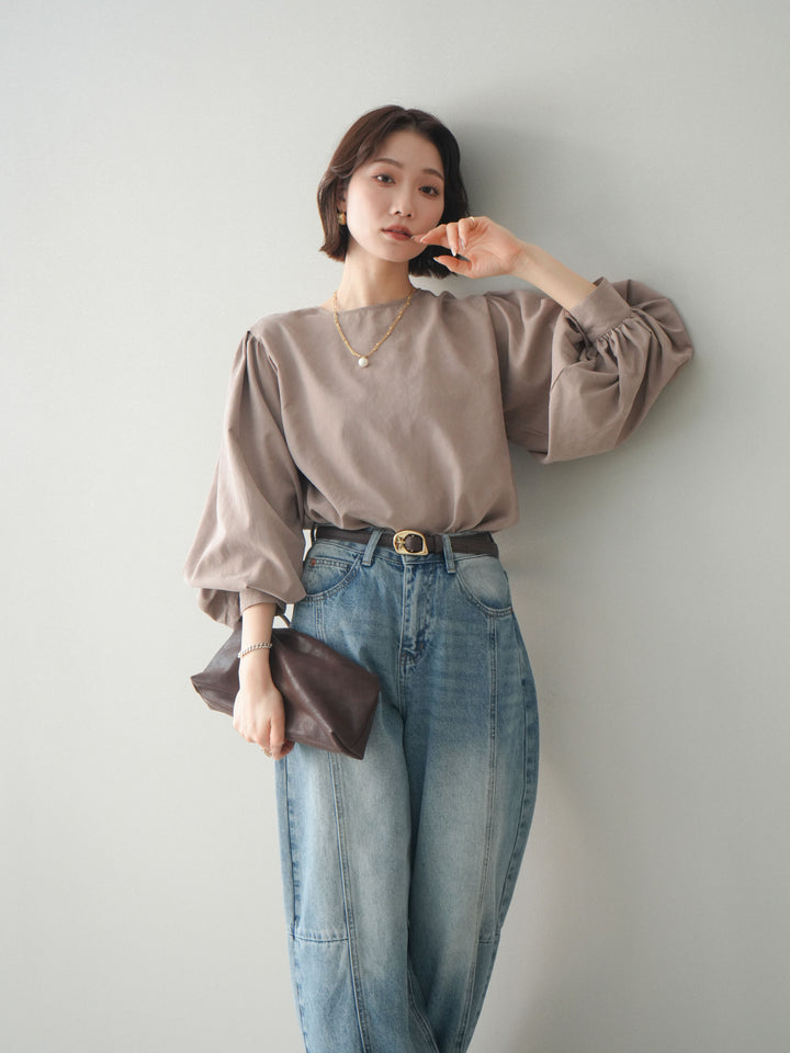 [予約]2WAYピーチスキンボリュームスリーブブラウス/mocha