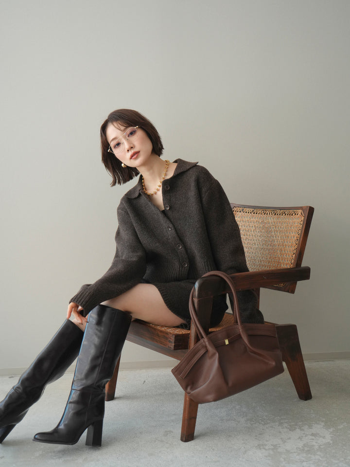 [予約]メランジニット襟付きクロップドカーディガン/brown