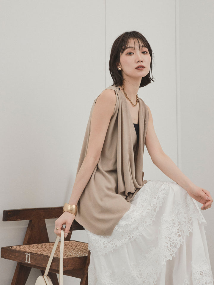 [予約]ドライタッチドレープニットプルオーバー/ベージュ