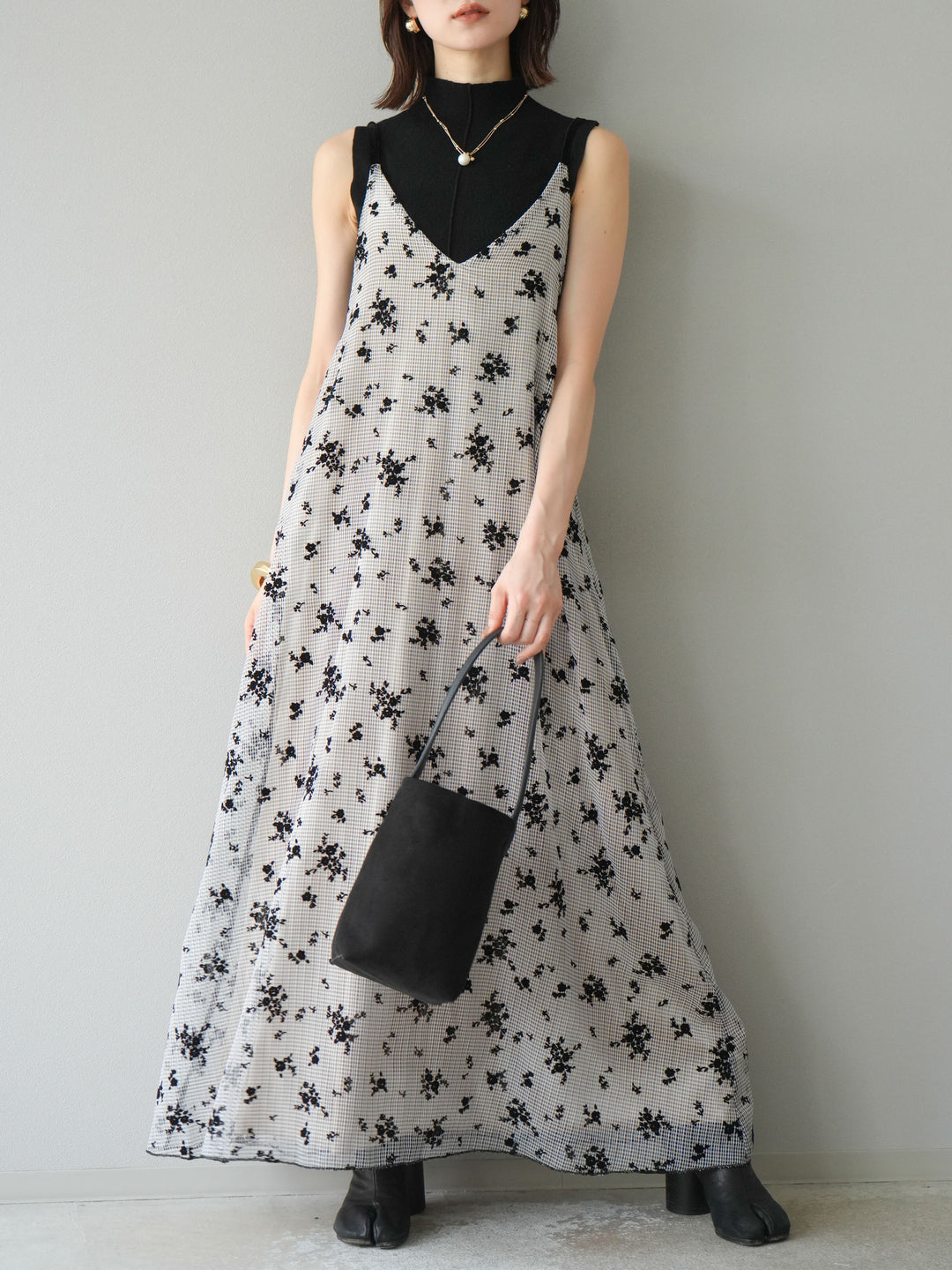 [予約]フロッキーチュールレイヤードベロアキャミワンピース/ベージュ