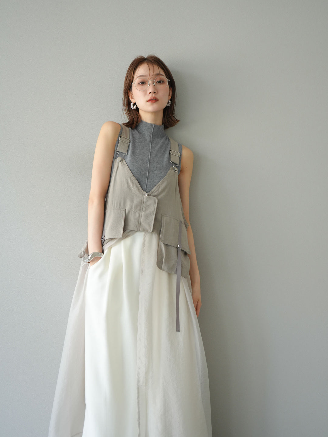 [SET] 戰術背心歐根紗洋裝 + 麻質寬鬆寬褲 (2 件套)