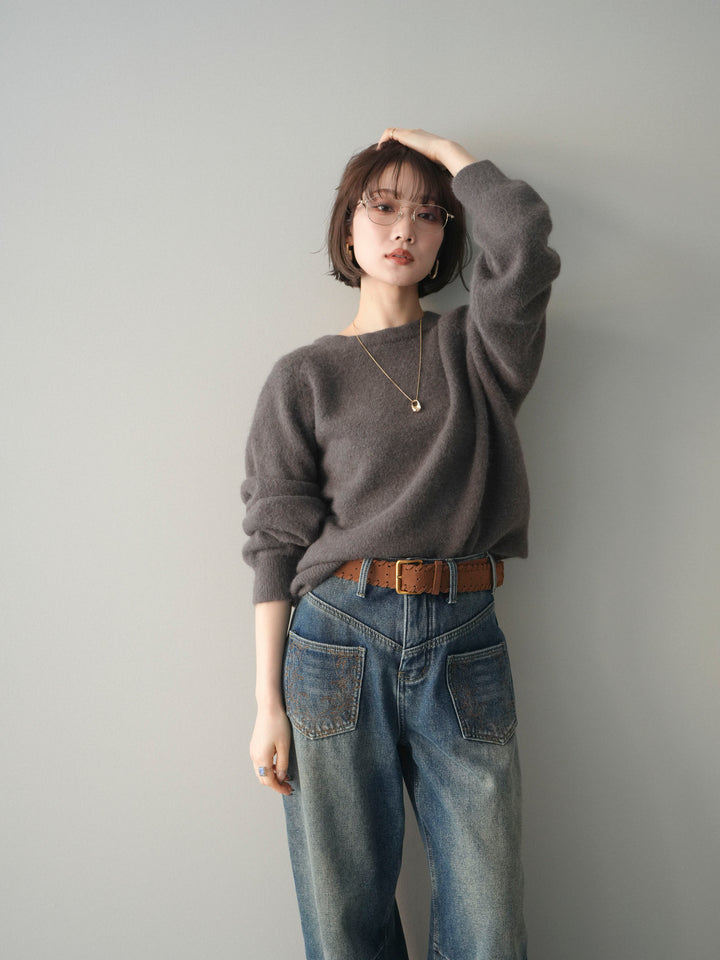 [予約]クルーネックモチモチニットプルオーバー/gray