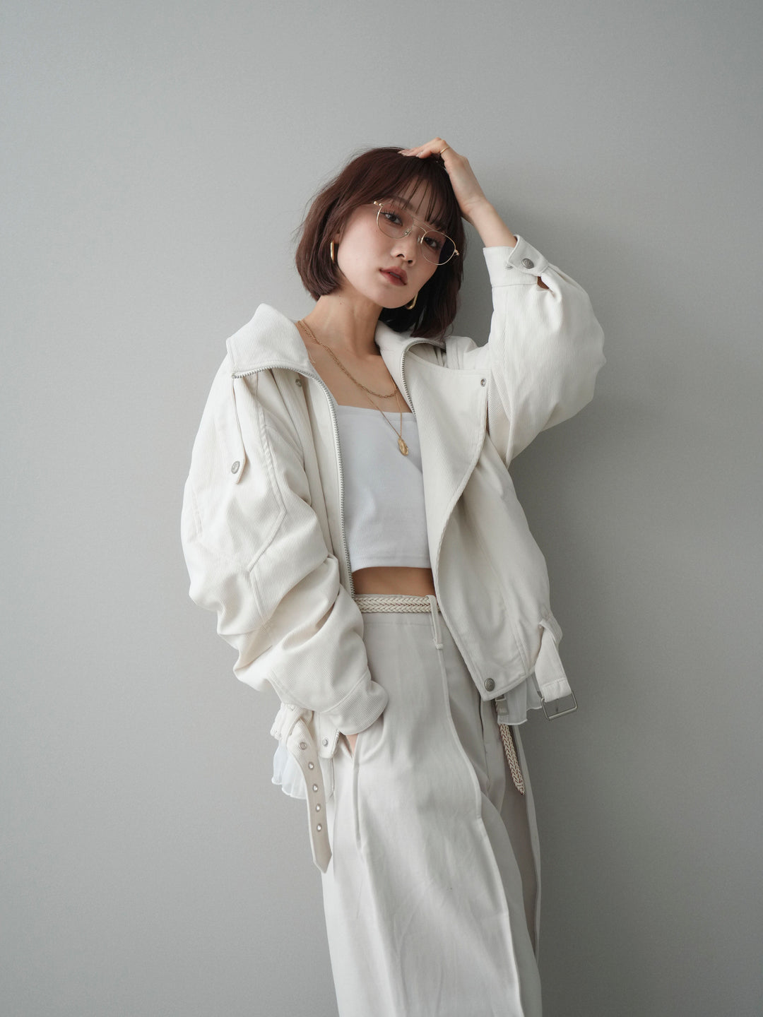 [予約]コーデュロイライダース裾レースブルゾン/offwhite