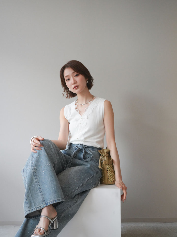 [予約]パールボタンニットタンクトップ/white