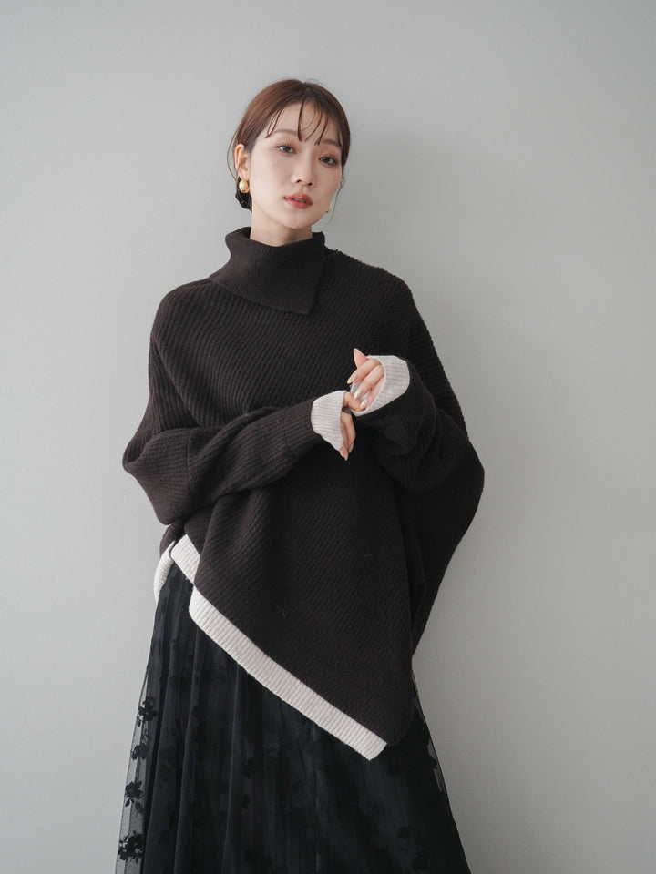 [予約]配色アシンメトリードルマンニットプルオーバー/brown