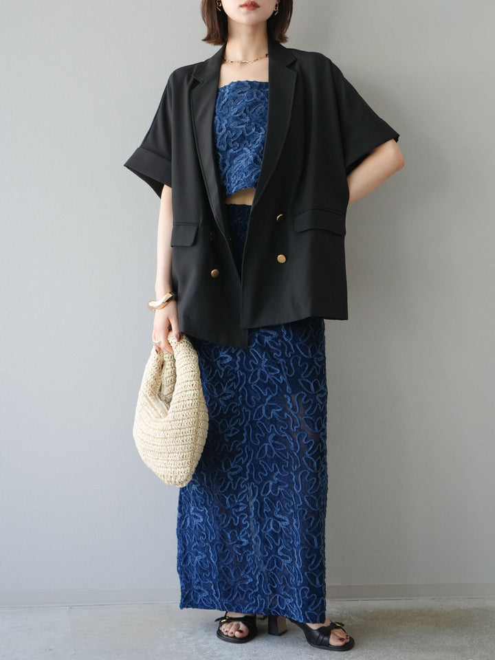 [予約]パイピングフラワーシアーベロアキャミソール/ネイビー