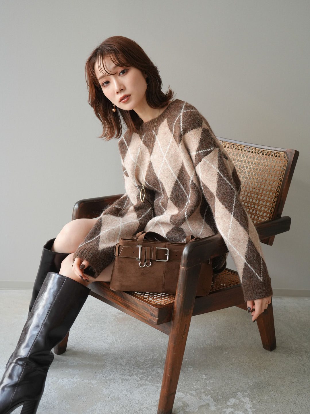 [SET]アーガイル柄ニットプルオーバー＆ミニスカート