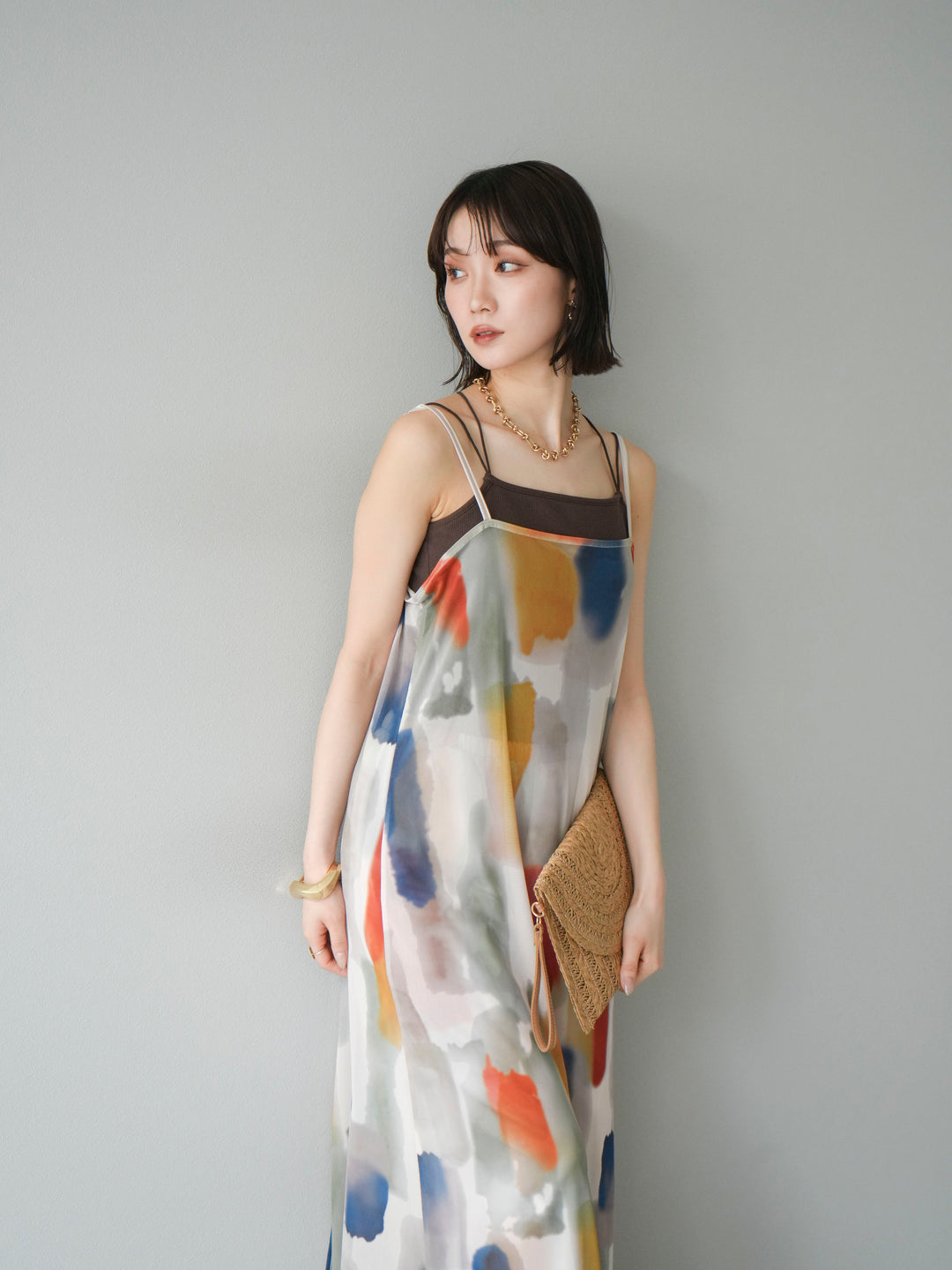 [SET]水彩アートシアーキャミワンピース+水彩アートイージーパンツ(2set)