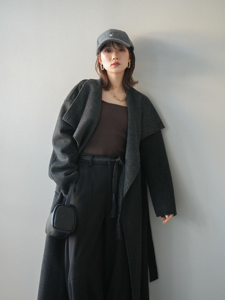 [予約]ダブルフェイスバイカラーロングコート/charcoal