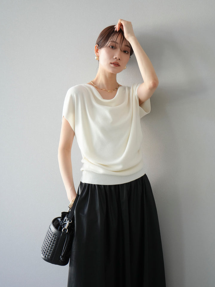 [予約]ドレープドルマンフレンチスリーブニットトップス/アイボリー