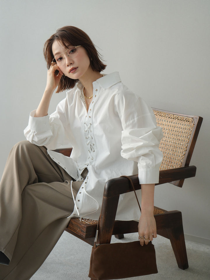 [SET]レースアップブロードシャツ+選べるアクセセット(2set)