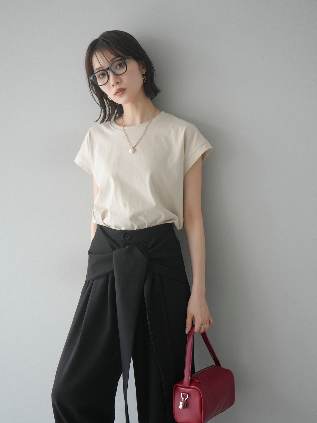 [予約]フレンチスリーブTシャツ/ベージュ　