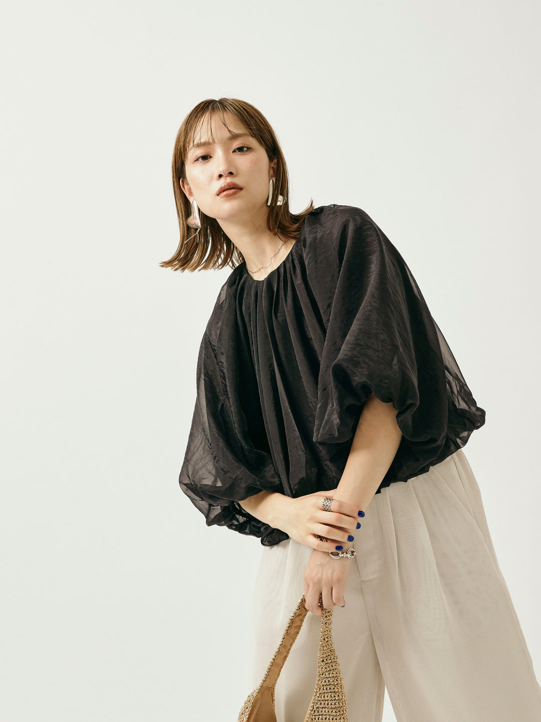 【Allure】[SET]オーガンジーバルーンショートブラウス+オーガンジーバルーンショートブラウス(2set)