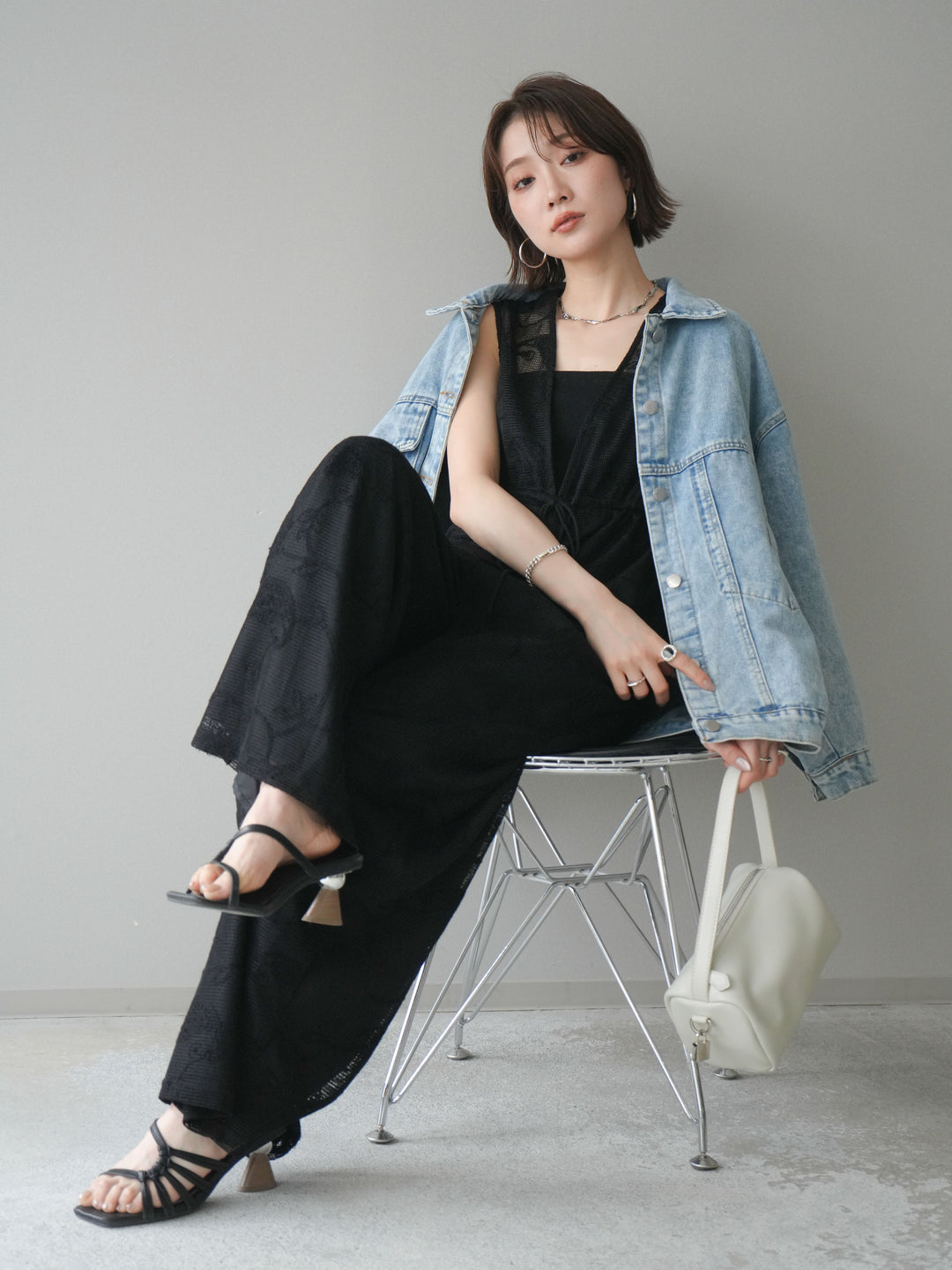 [SET]レース刺繍サロペット+選べるアクセセット(2set)