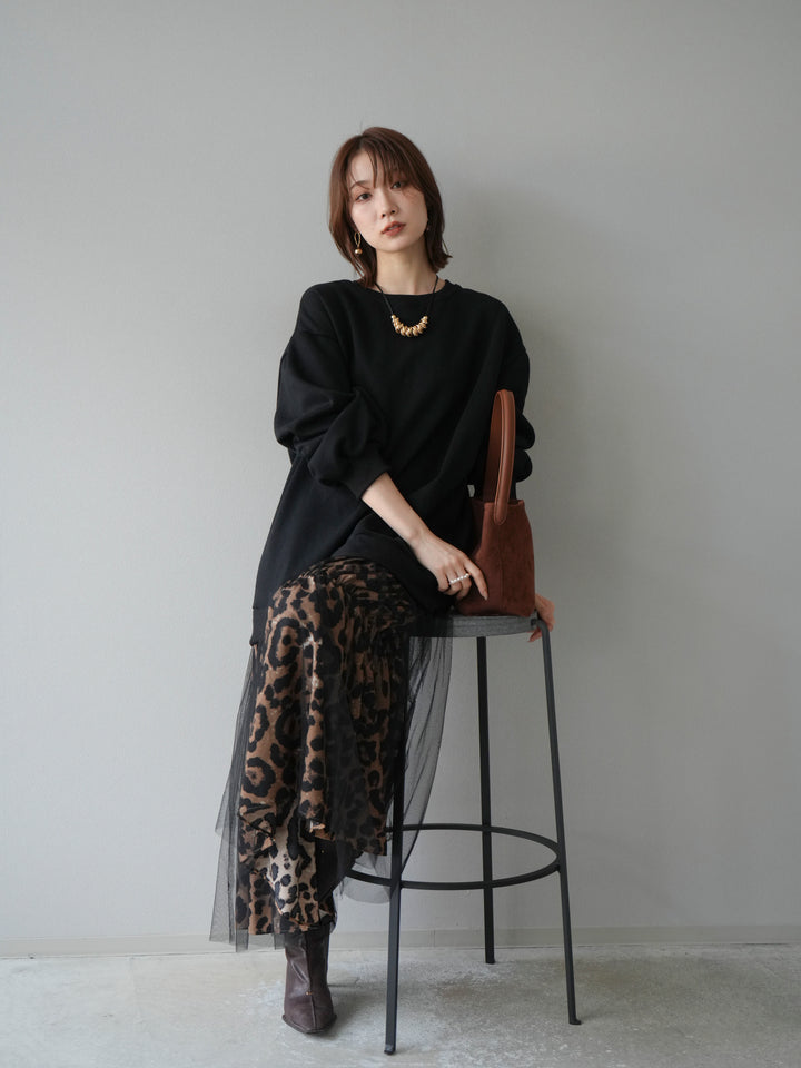 [予約]スウェットドッキングアニマル柄レイヤードワンピース/ブラック