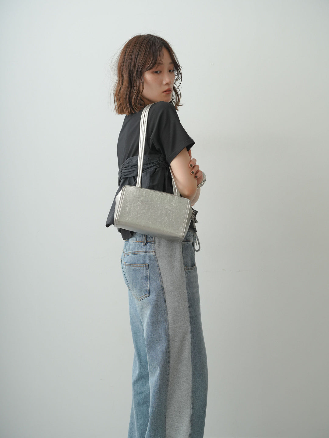 [SET]ナイロンドッキングツイストTEE +デニム切替スウェットパンツ(2set)
