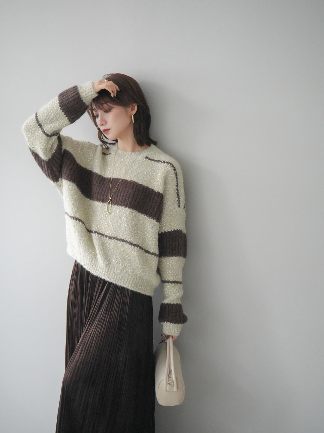 [予約]ネップヤーンボーダーニットプルオーバー/beige