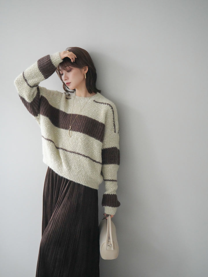 [予約]ネップヤーンボーダーニットプルオーバー/beige