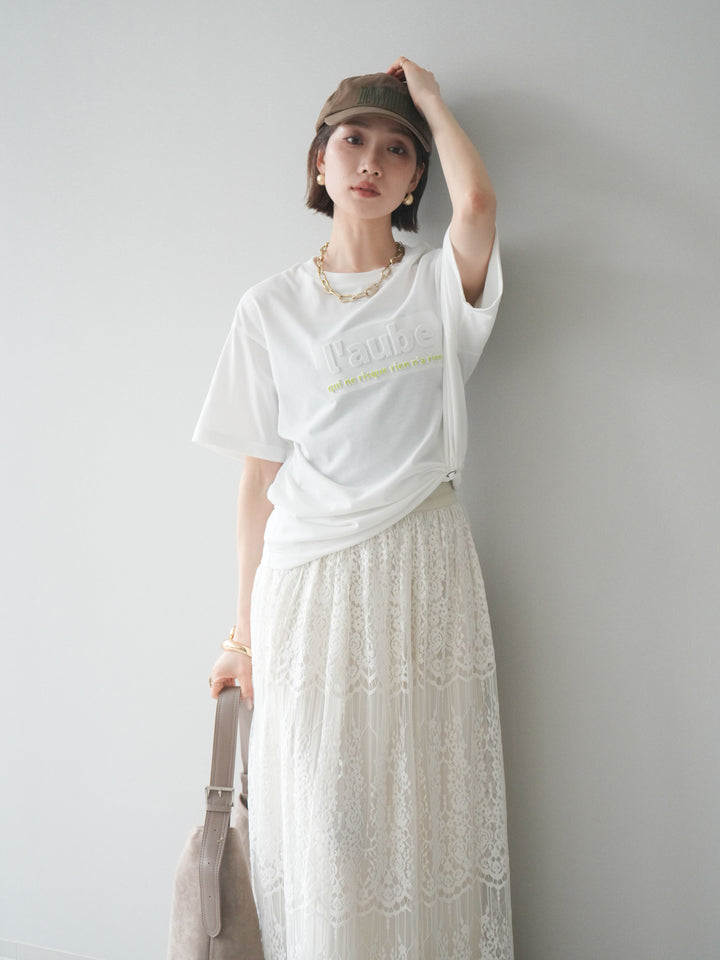 [SET]エンボスロゴTEE+裏プリーツ総レースロングスカート(2set)