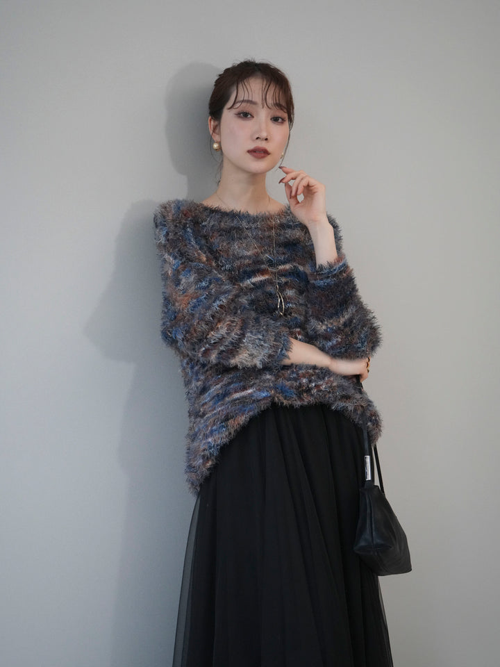 [予約]ミックスシャギールーズニットプルオーバー/blue