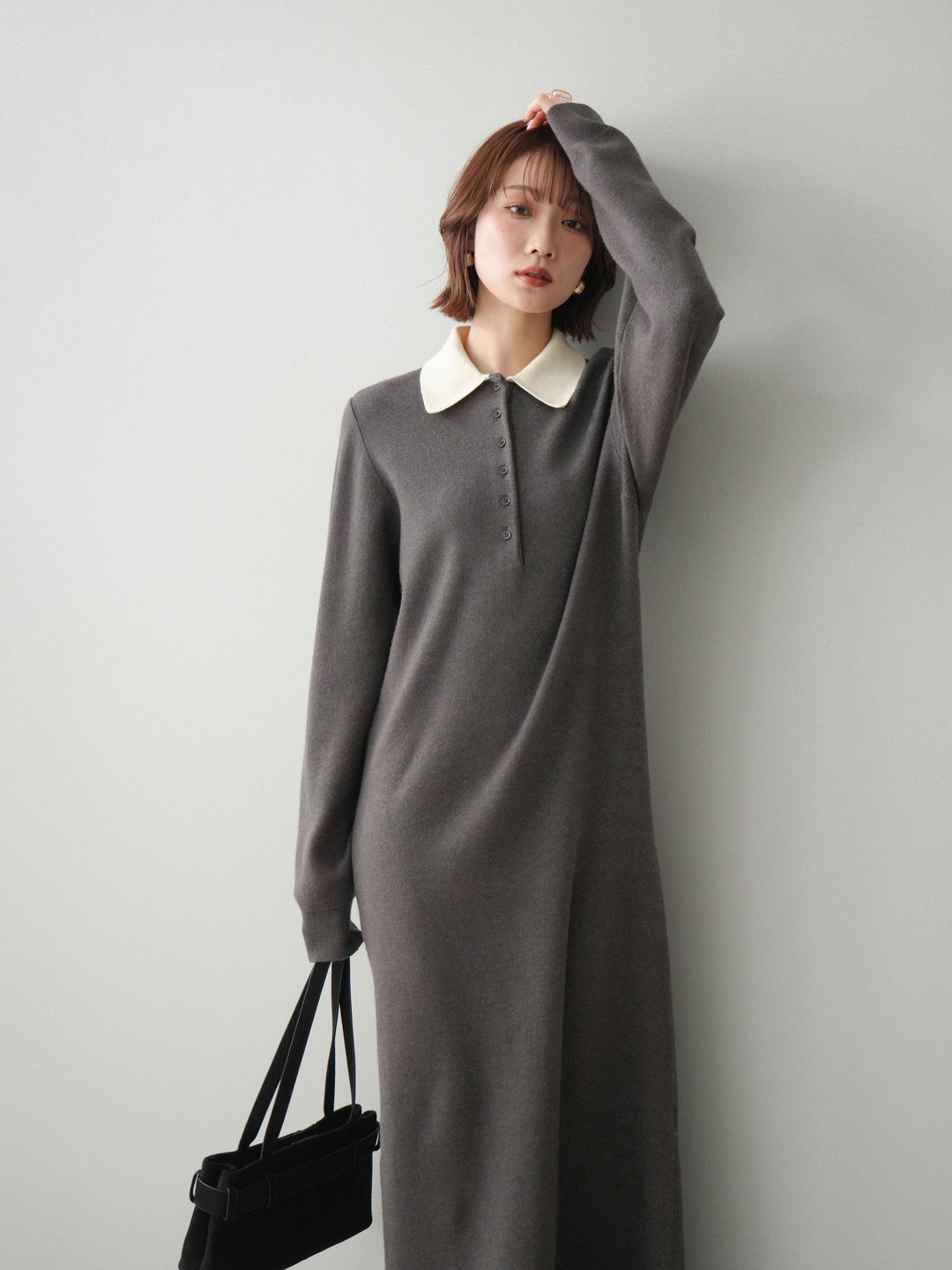 [SET]配色ポロニットワンピース+選べるアクセセット(2set)