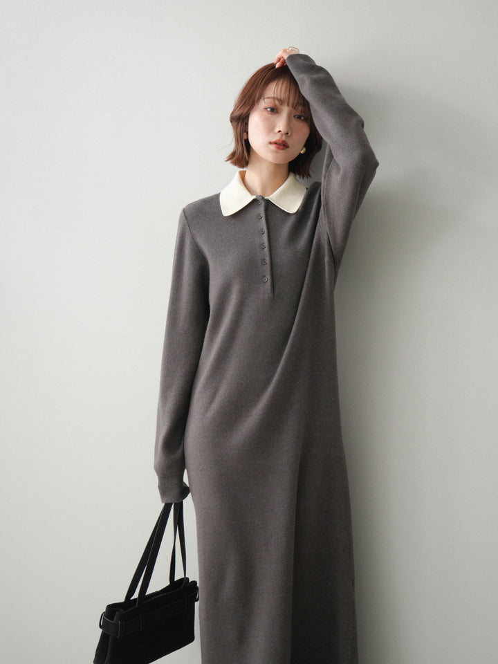 [SET]配色ポロニットワンピース+選べるアクセセット(2set)