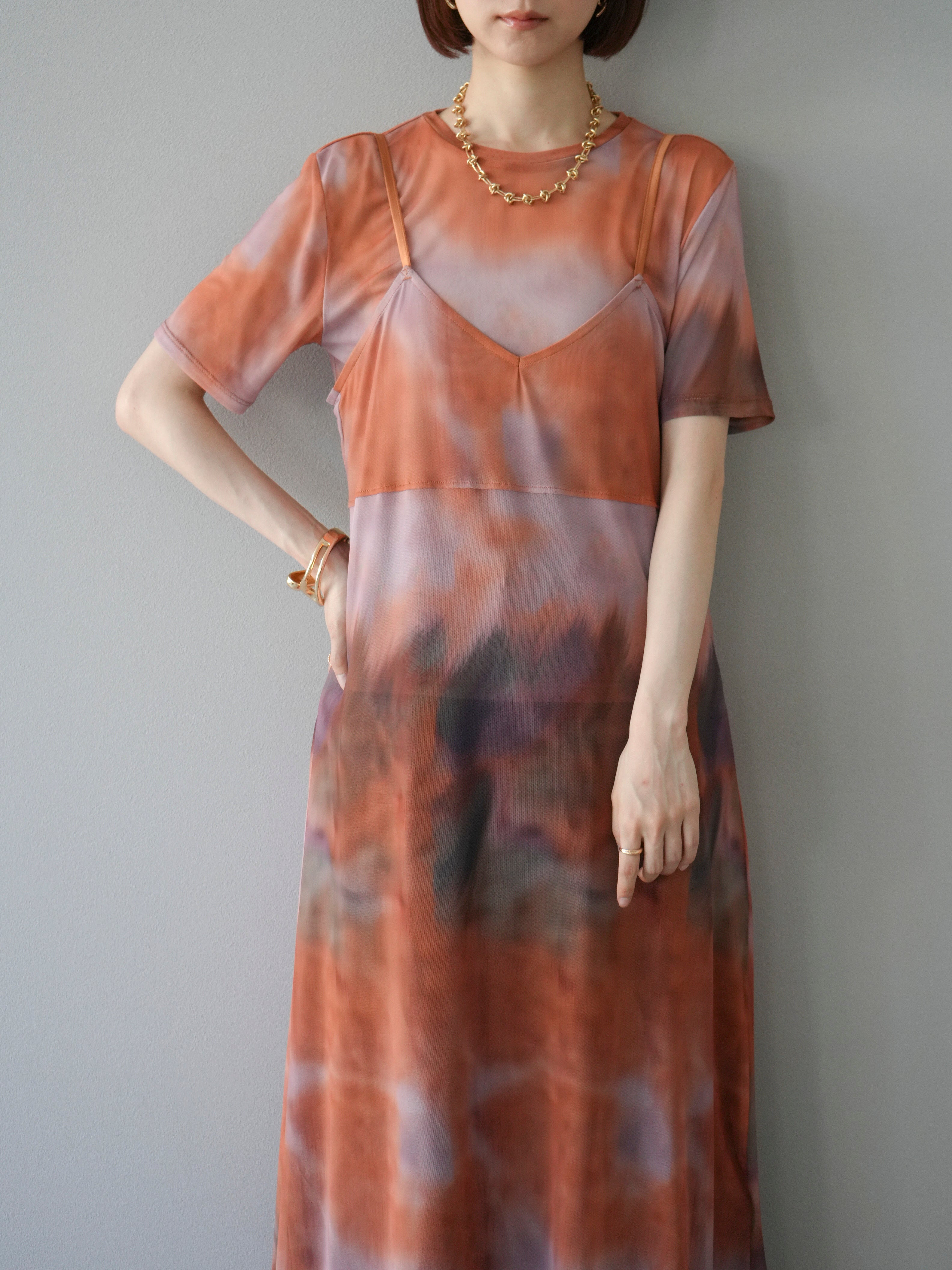 予約]タイダイ柄シアーハーフトップス/オレンジ – Lumier