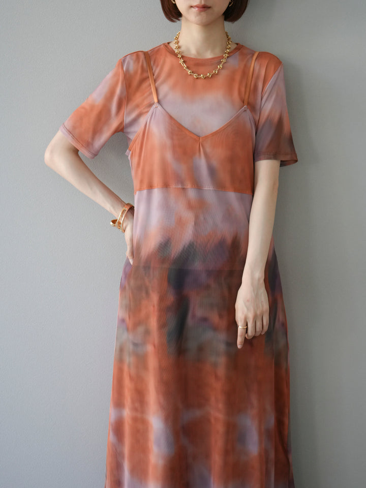 [予約]タイダイ柄シアーハーフトップス/オレンジ