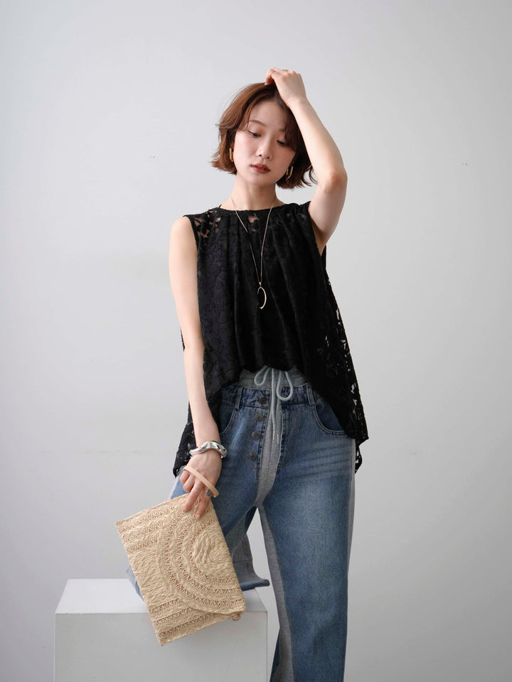 [予約]シアージャガードバックツイストノースリブラウス/black