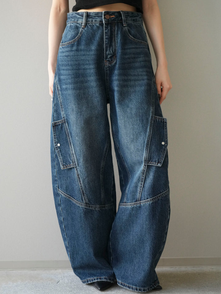 [予約]カーゴデザインコクーンデニムパンツ/navy