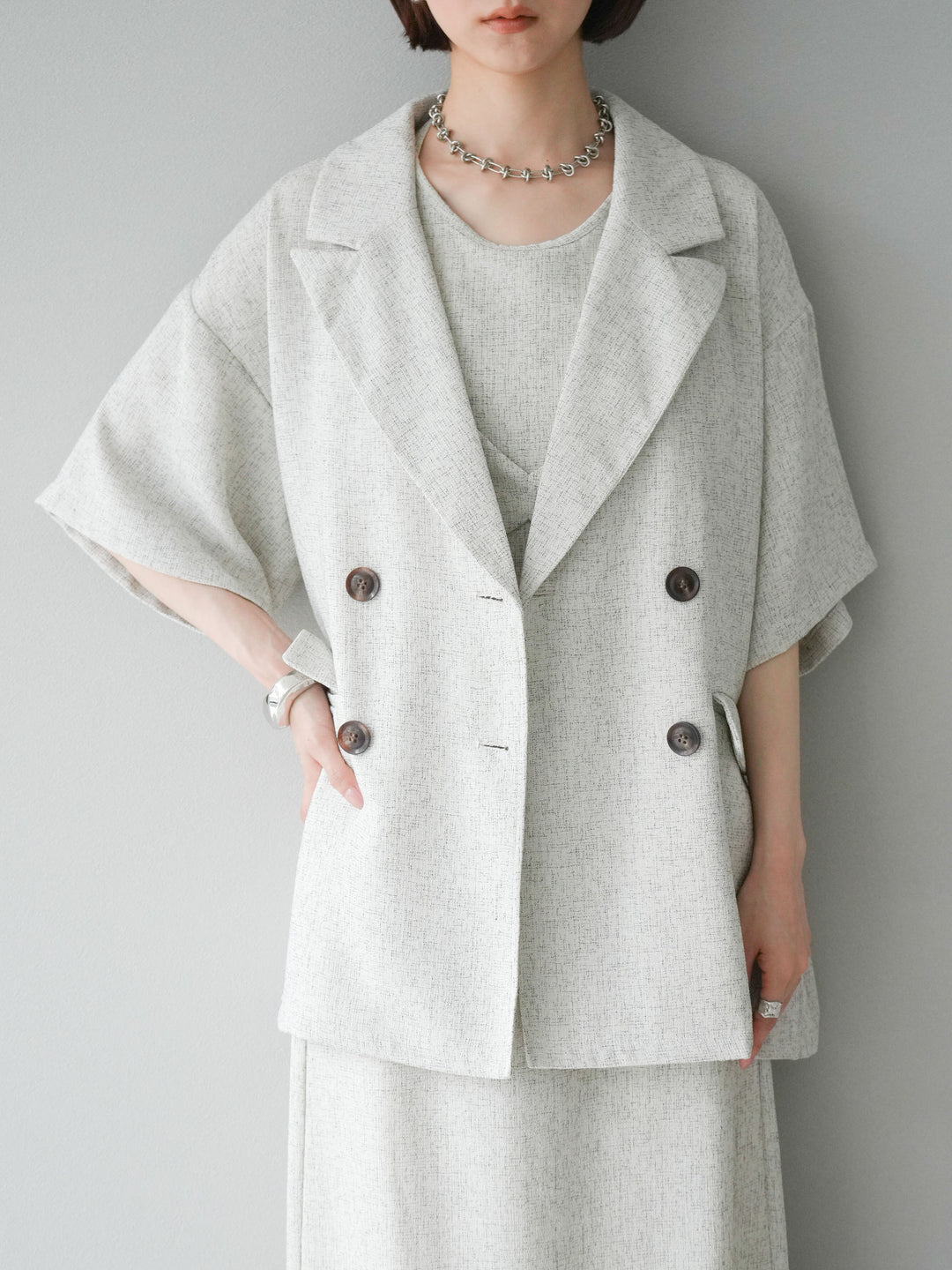 [預購] 夏季粗花呢層疊吊帶洋裝/象牙白