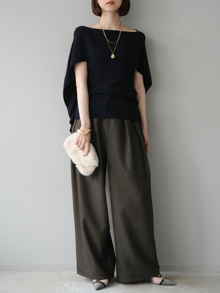 [予約]マントデザインスリットドルマンニット/ネイビー