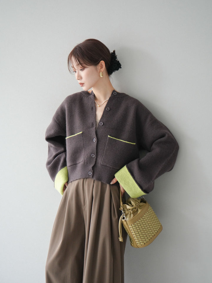 【SET】雙色針織開襟衫+褶襉設計寬褲（2套）