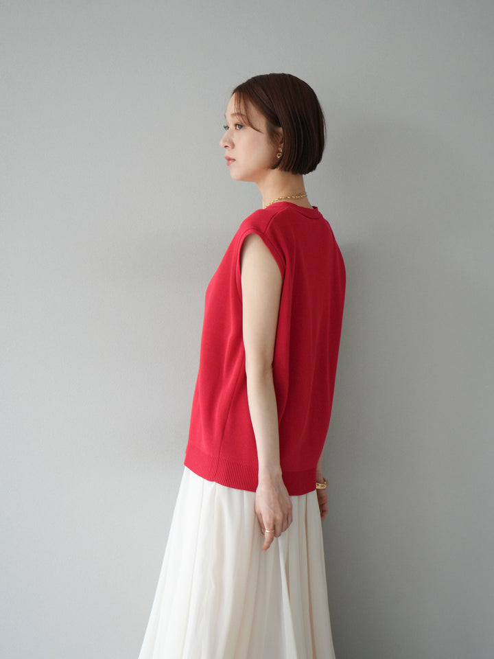 [SET] V領人造絲針織背心+雪紡喇叭裙（2件組）