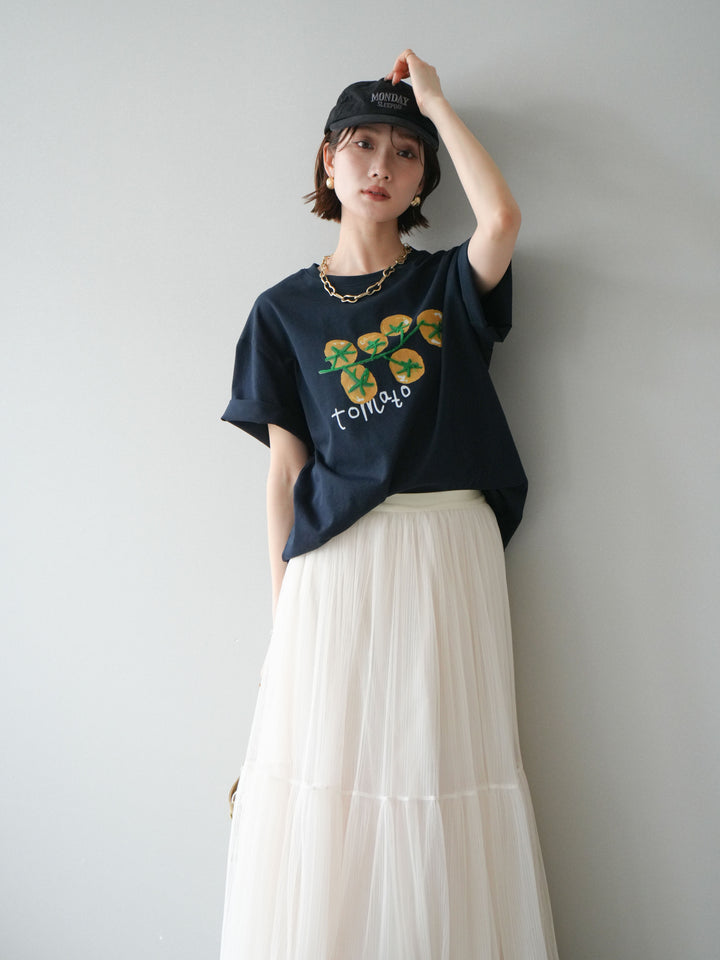 [SET]トマト刺繍TEE+チュールレーススカート(2set)