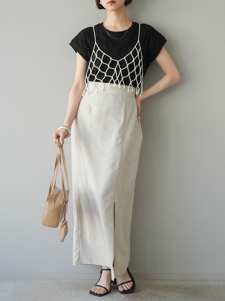 [予約]リネンライクZIPスリットタイトスカート/エクリュ