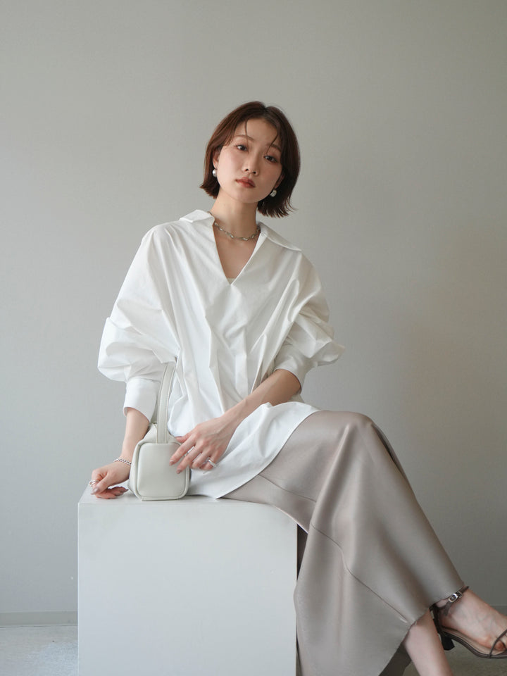 [予約]ウエストギャザースキッパーシャツ/white