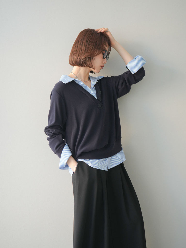 [予約]シャツレイヤードデザインカットプルオーバー/navy