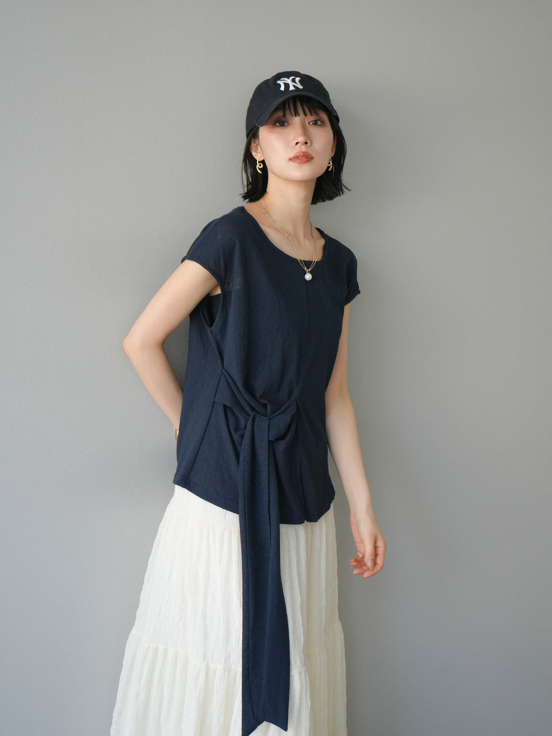 [予約]フロント巻きデザインカットソー/ネイビー