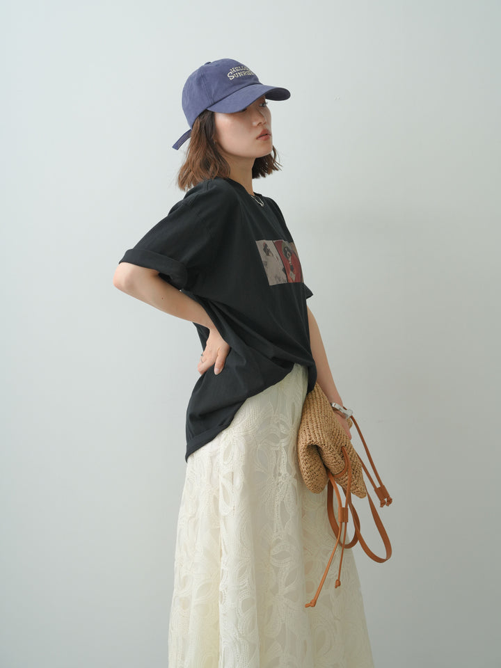 [SET]スリードッグフォトボックスTEE+フラワーレースレイヤードスカート(2set)