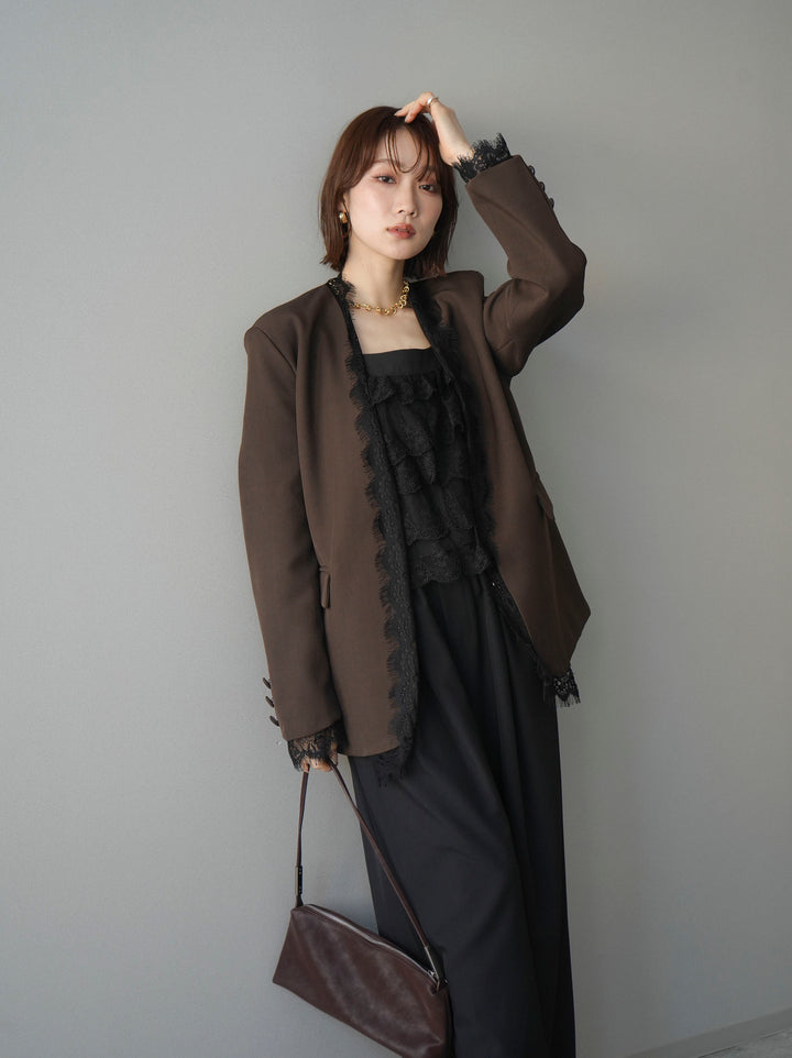 [SET]ノーカラーレースジャケット+選べるアクセセット(2set)