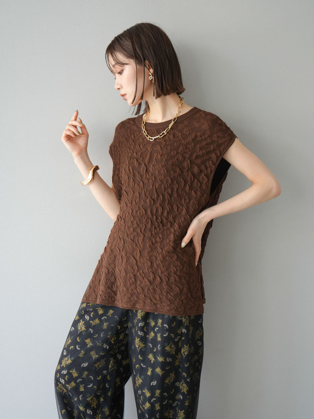 【預購】Pokopoko 無袖針織套頭衫/棕色