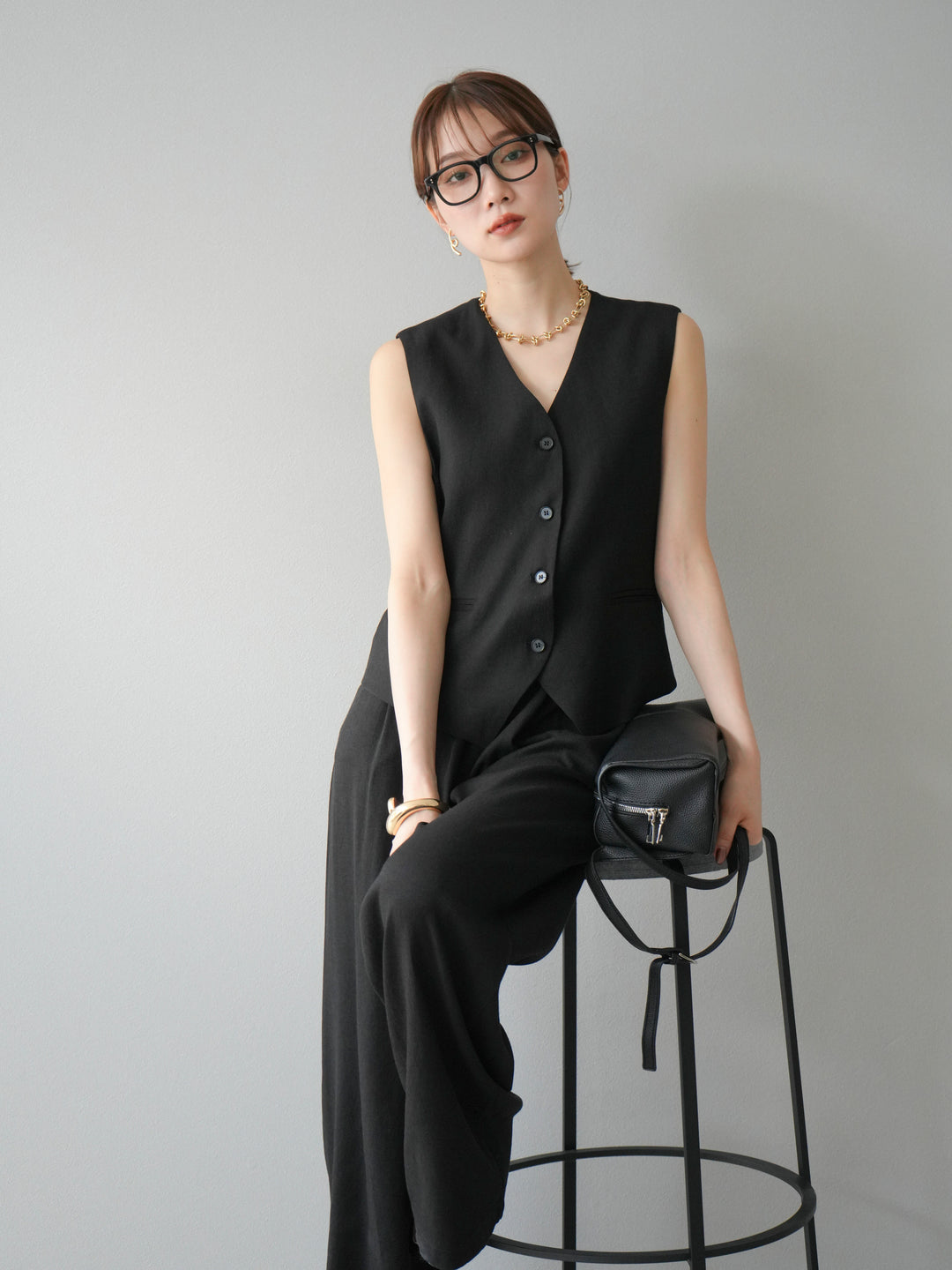 [SET]Vネックジレ＆ワイドパンツSET UP(2set)