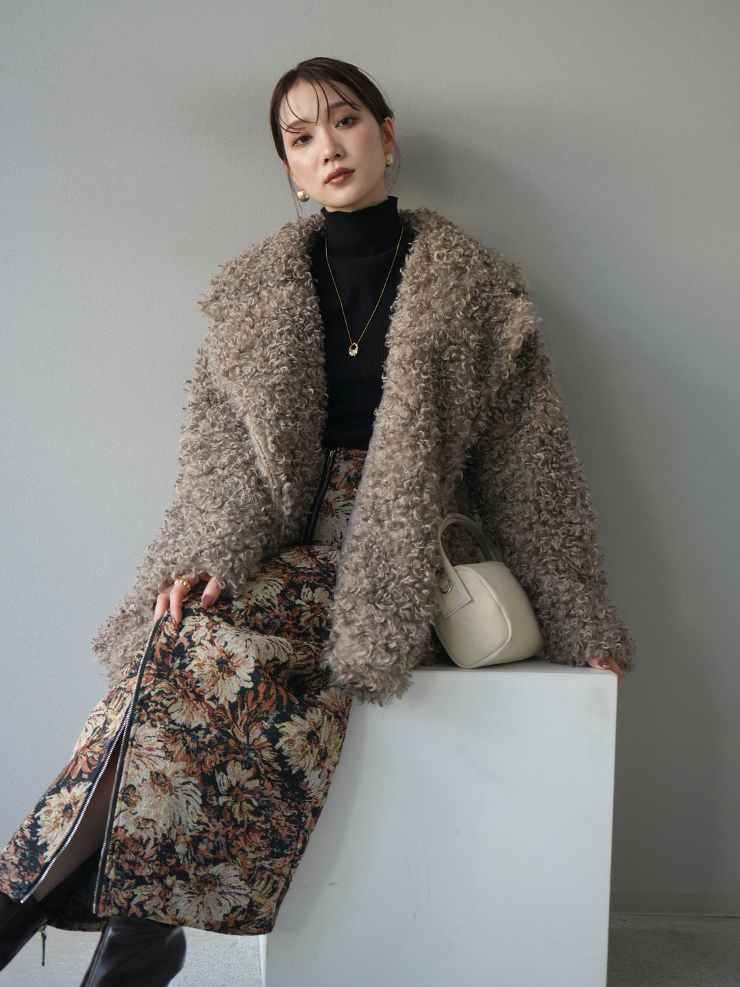 [予約]プードルファーダブルミドルコート/beige